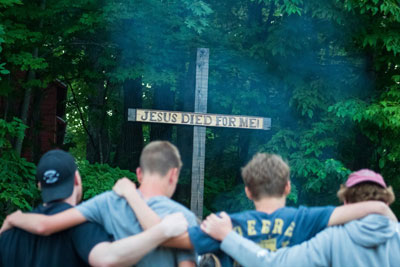 Devotion 28 Days of Prayer - Prayer in Temptation - Teen boys by cross - Forgiveness