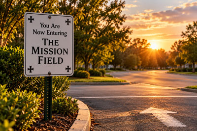 Daily Devotion - Faith Lutheran Church, Wesley Chapel, FL - Empty tomb - Now entering the mission field sign